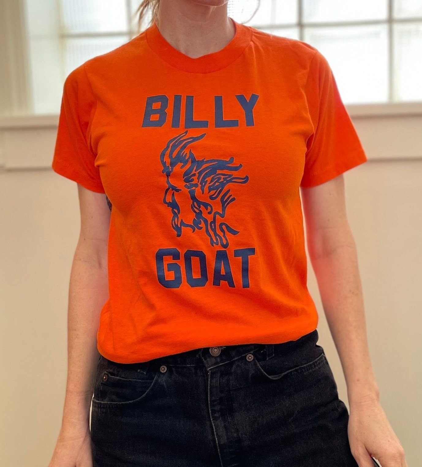 vtg 70s BILLY GOAT TAVERN Shirt // vintage famous chicago bar restaurant orange & black greatest of all time baller sigma funny graphic tee