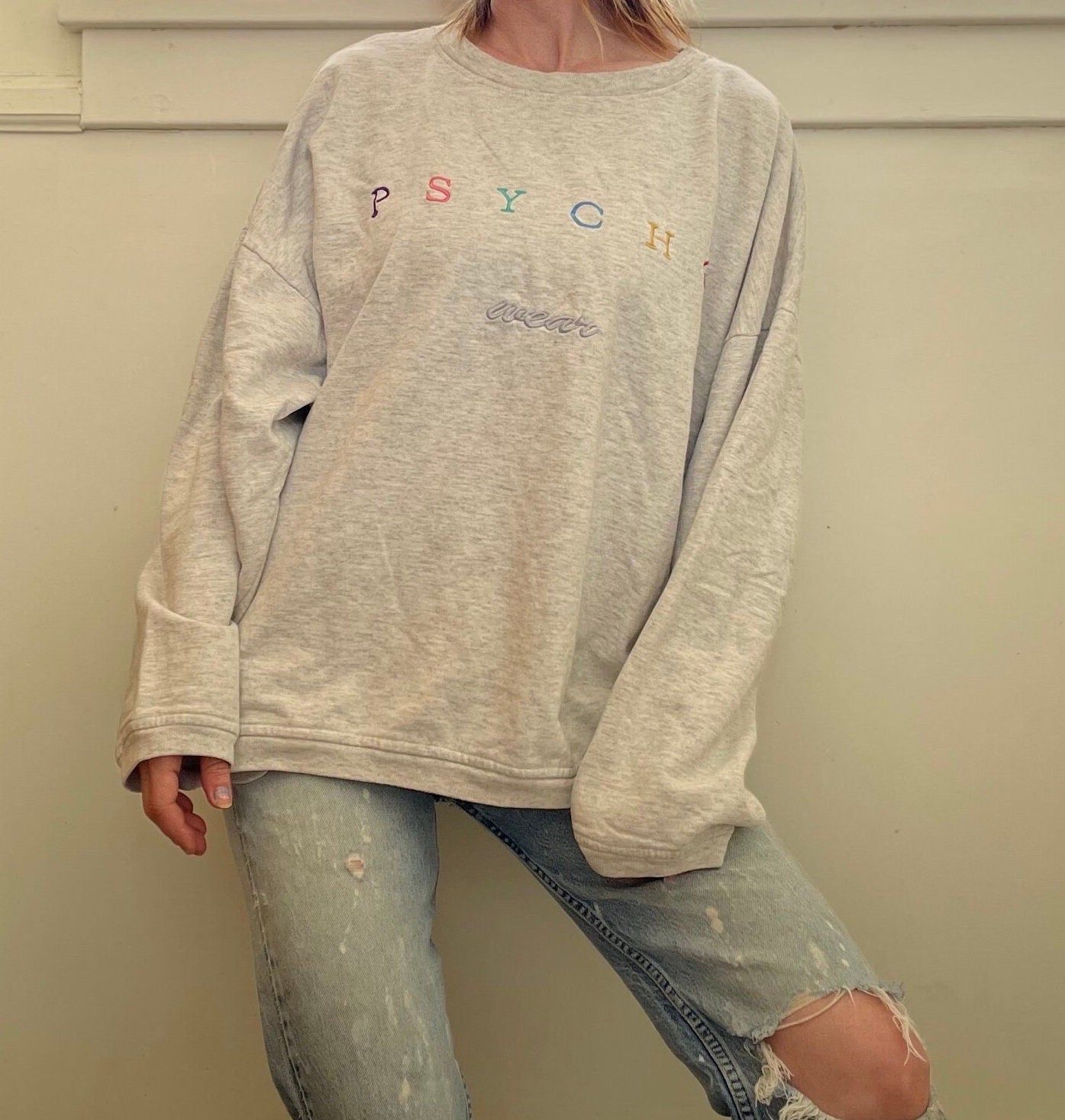 vtg 90s PSYCHO WEAR SWEATSHIRT // vintage grunge baggy look slouchy shirt loose fit sweatshirt name brand sweet but a little bit psycho