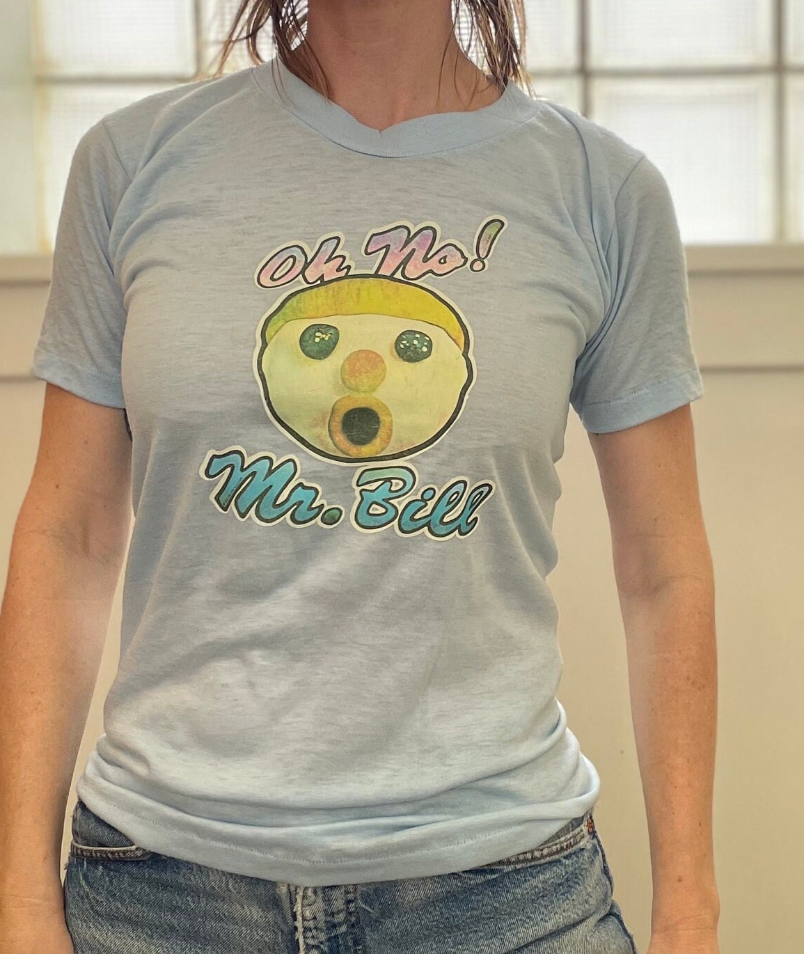 vtg 90s SATURDAY NIGHT LIVE Shirt // vintage mayo spruce medium oh no mr bill stickman character paper thin soft retro 80s tv show graphic