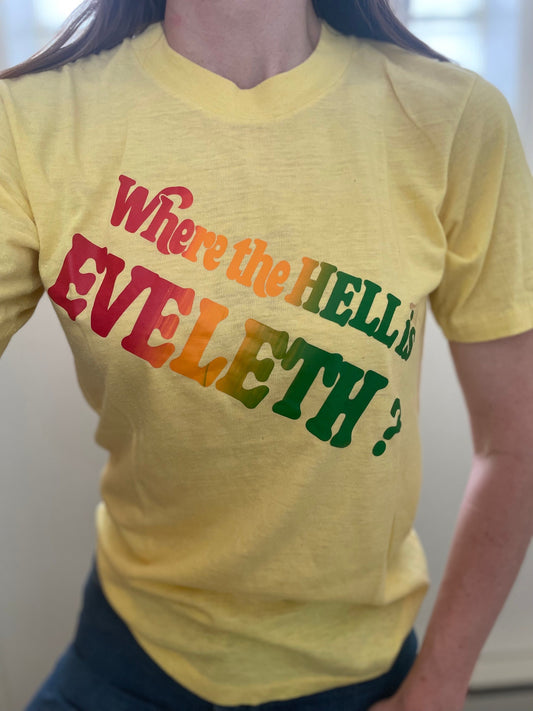vtg 70s RETRO RAINBOW GRAPHIC Tee // vintage "where the hell is eleveth"  funny spell out shirt eleveth minnesota spruce large single stitch