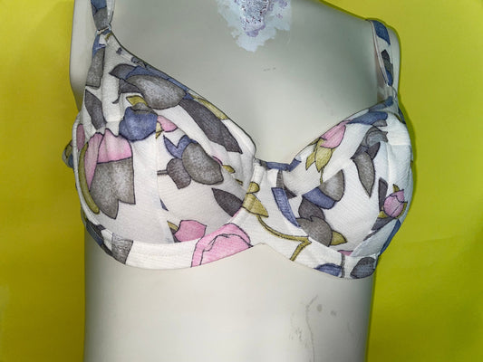 vtg 60s PASTEL FLORAL BRA // Femme Push Up Bra With Underwire / Bikini Top / Crop Top swim pin up beach summer retro style classic underwear