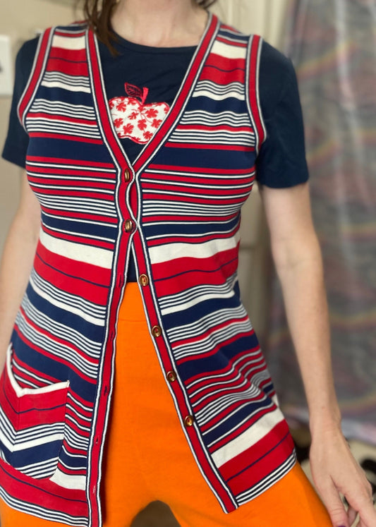vtg 60s MOD STRIPED VEST  // vintage retro waistcoat primary colors hippie bohemian style autumn layers pop art kitschy twee ditzy jacket