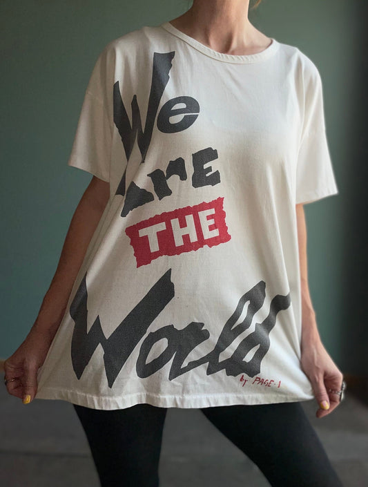 vtg 80s WE ARE The WORLD shirt // vintage usa for africa lionel richie bob dylan tour 1985 tom petty protest unite mtv 1980s music video xl