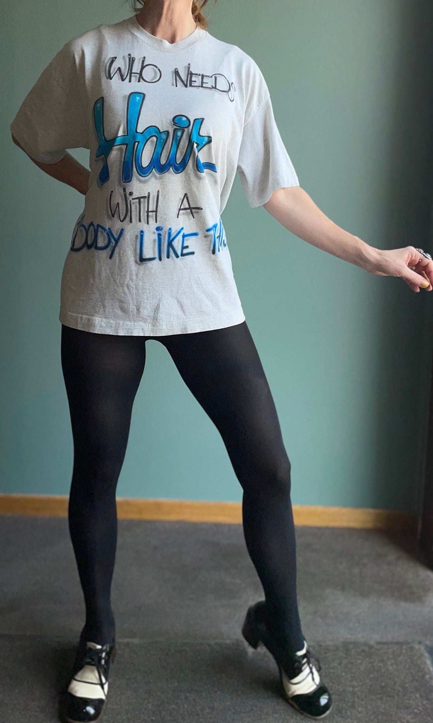 vtg 80s FUNNY TEE SHIRT // vintage “Who Needs Hair With a Body Like This?!” graffiti bald joke shirt old man grandpa dad silly gift hot body