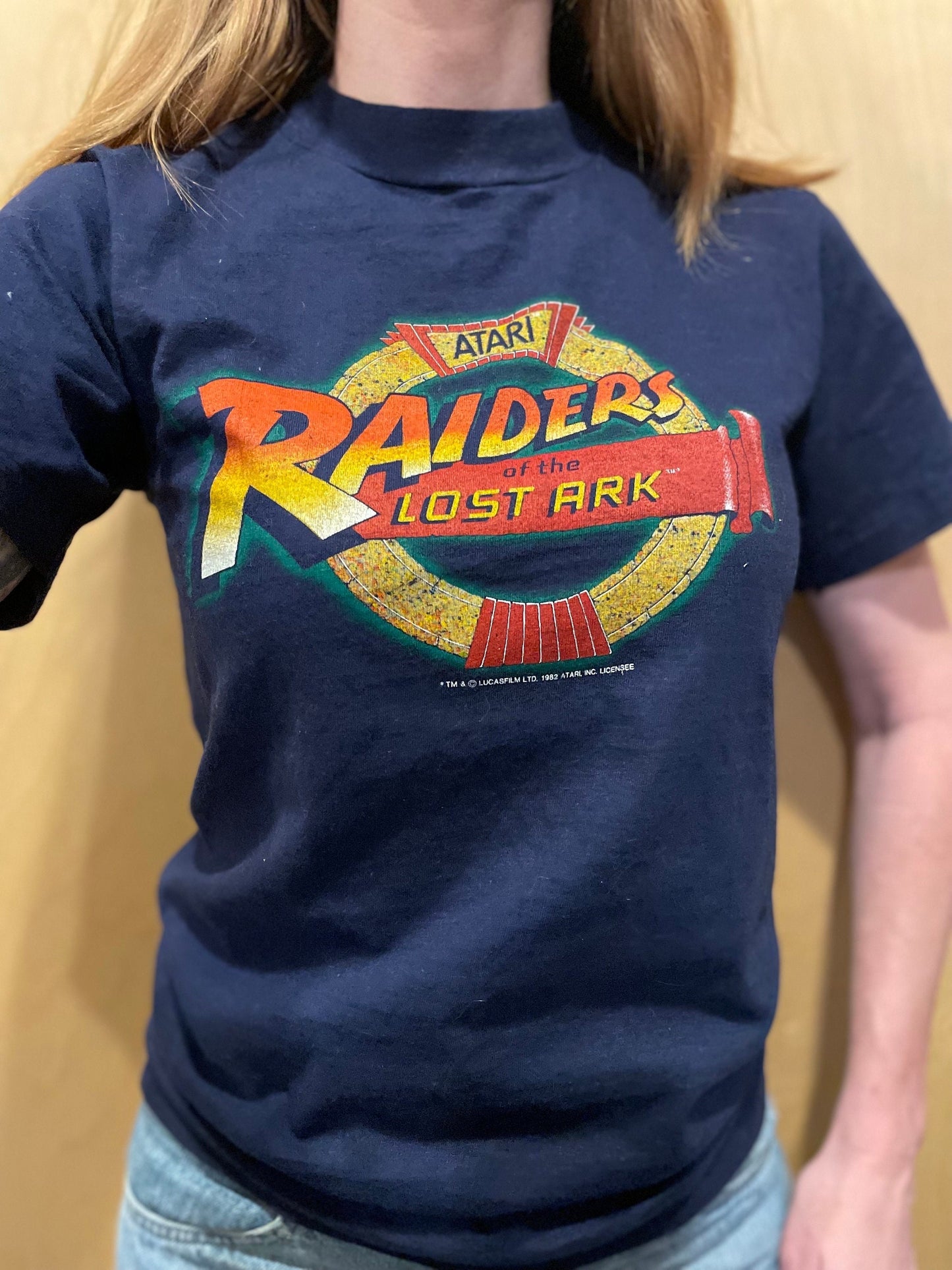 vtg 80s RAIDERS of the LOST ARK // atari Indiana Jones movie promo shirt youth large deadstock nostalgic  fitted crop top tight pop culture