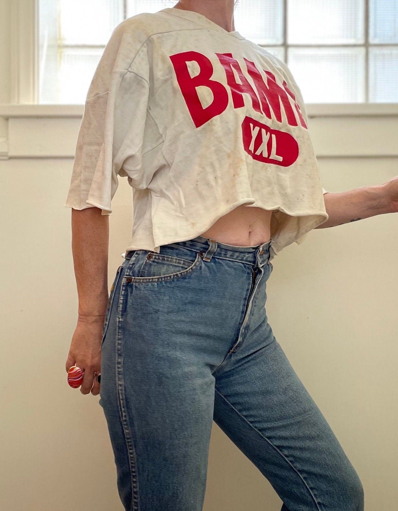 vtg 80s BAMA CUT OFF Sweatshirt // comfy slouchy baggy tee alabama sports jersey pill print jersey xxl boyfriend footbal big red logo