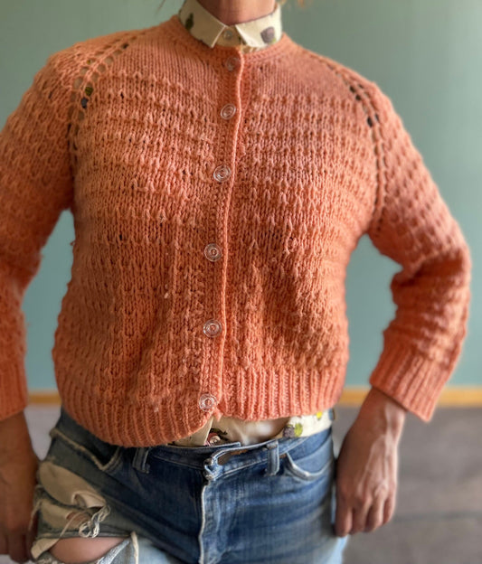 vtg 60s PASTEL MOHAIR SWEATER // vintage peach neutral knit preppy cardigan secretary style teacher autumn school casual cozy earth tones