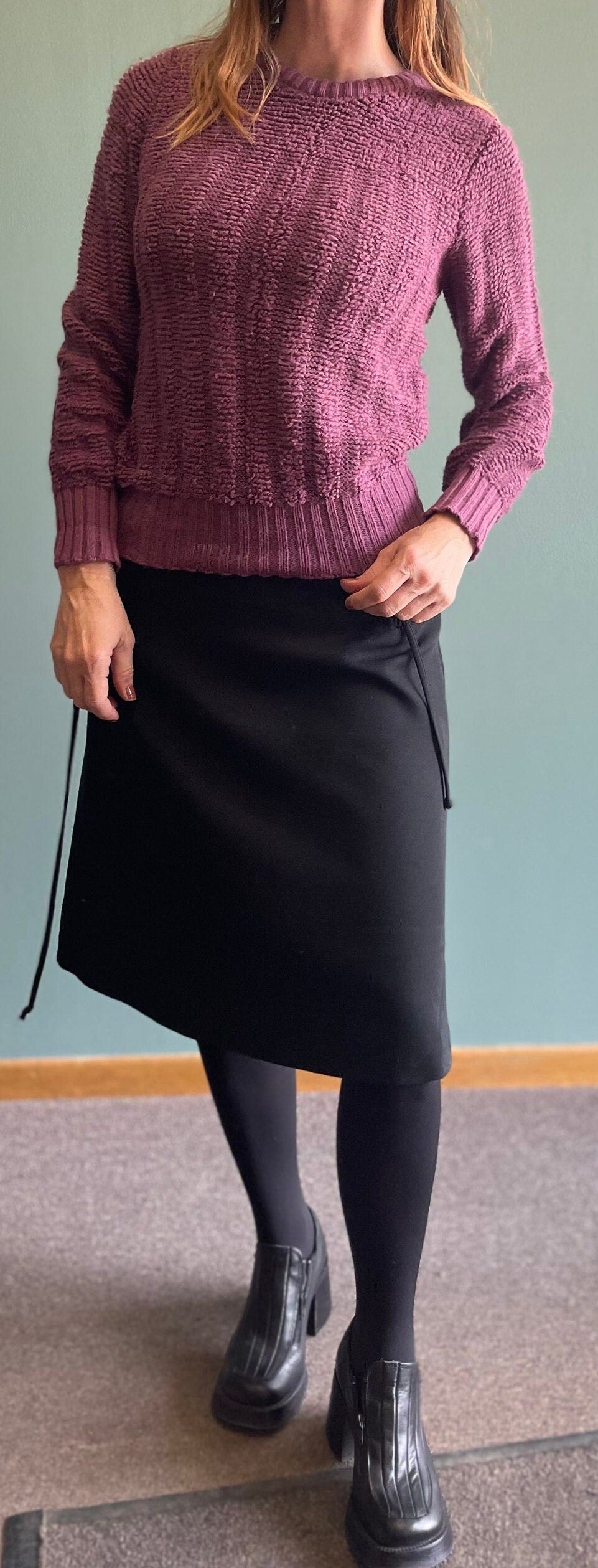 vtg 80s RIBBED PURPLE Sweater // vintage mademoiselle knitwear mauve pink pastel fuzzy top 3d textured cropped fitted earth tones minimalist