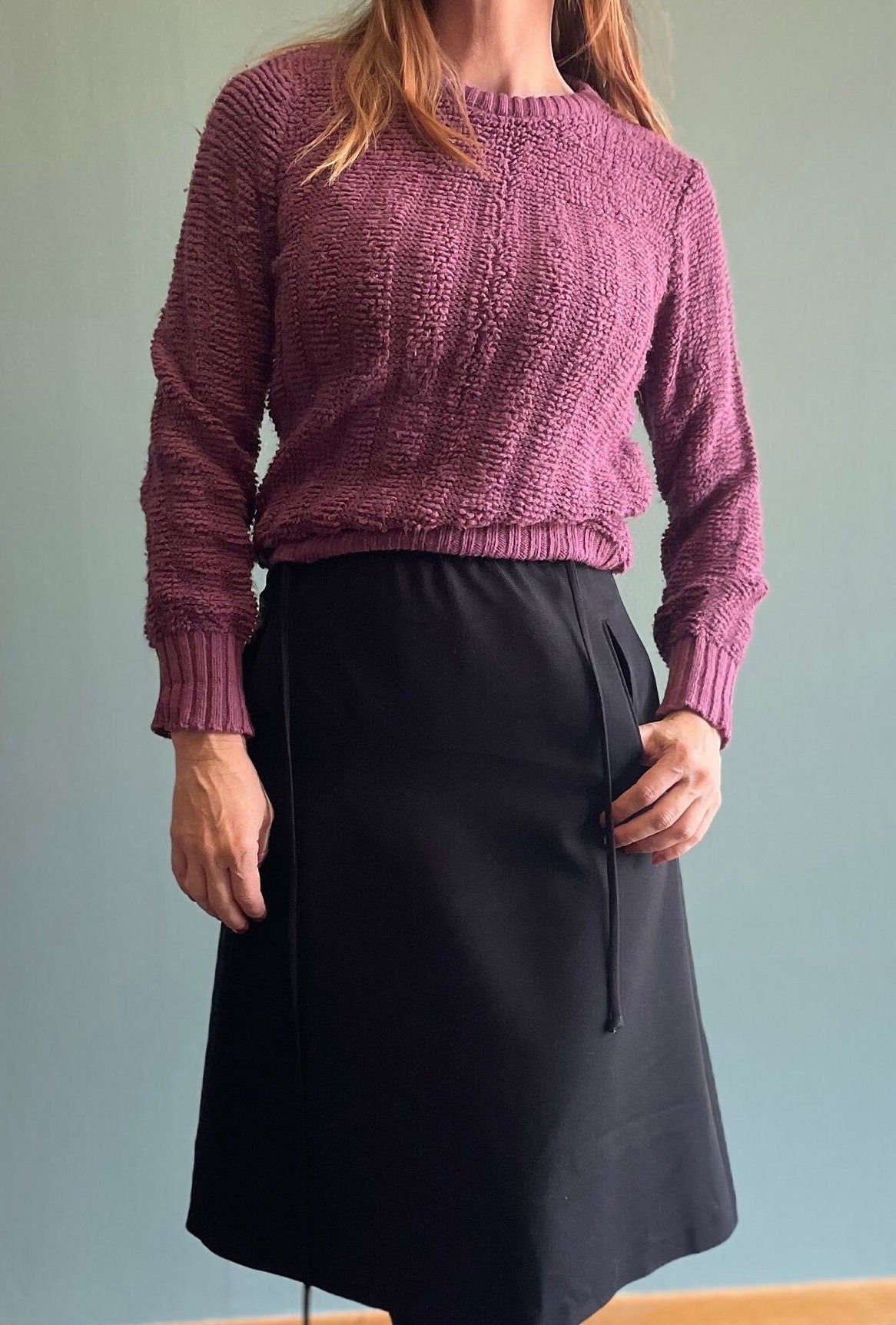 vtg 80s RIBBED PURPLE Sweater // vintage mademoiselle knitwear mauve pink pastel fuzzy top 3d textured cropped fitted earth tones minimalist