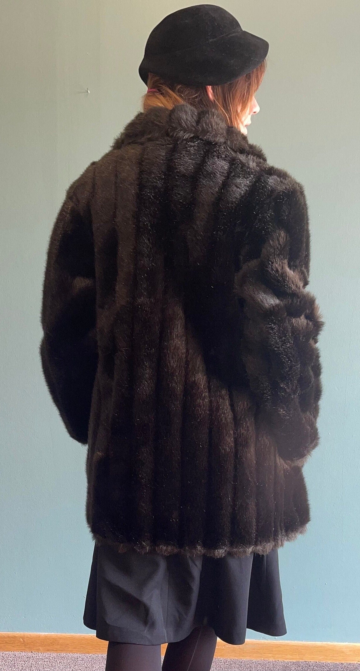 vtg 70s FAUX FUR OVERCOAT // vintage synthetic fibers oversized mink pointy collared rocker nightclub vegan furry fluffy wolf bear costume