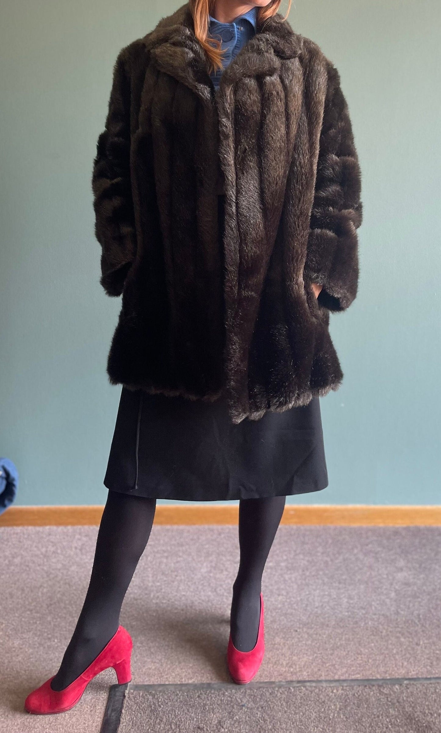 vtg 70s FAUX FUR OVERCOAT // vintage synthetic fibers oversized mink pointy collared rocker nightclub vegan furry fluffy wolf bear costume