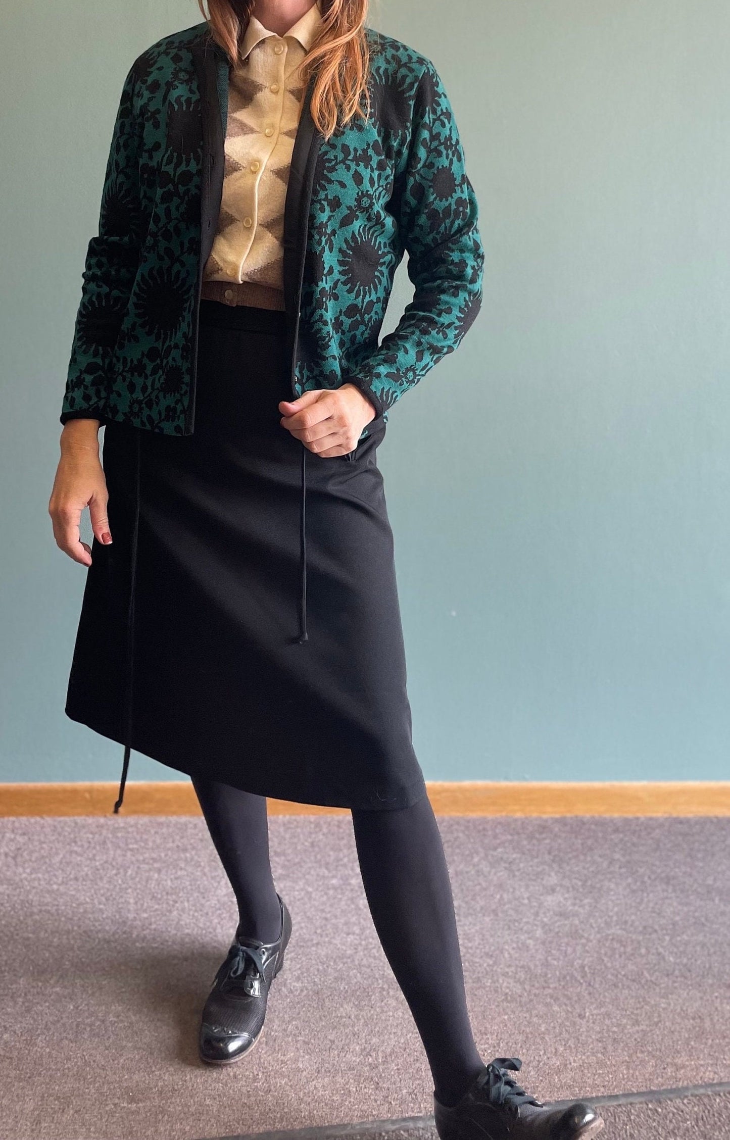 vtg 60s JANTZEN FLORAL CARDIGAN // vintage abstract pattern preppy rockabilly style winter sweater blue & black pattern autumn vibes teacher