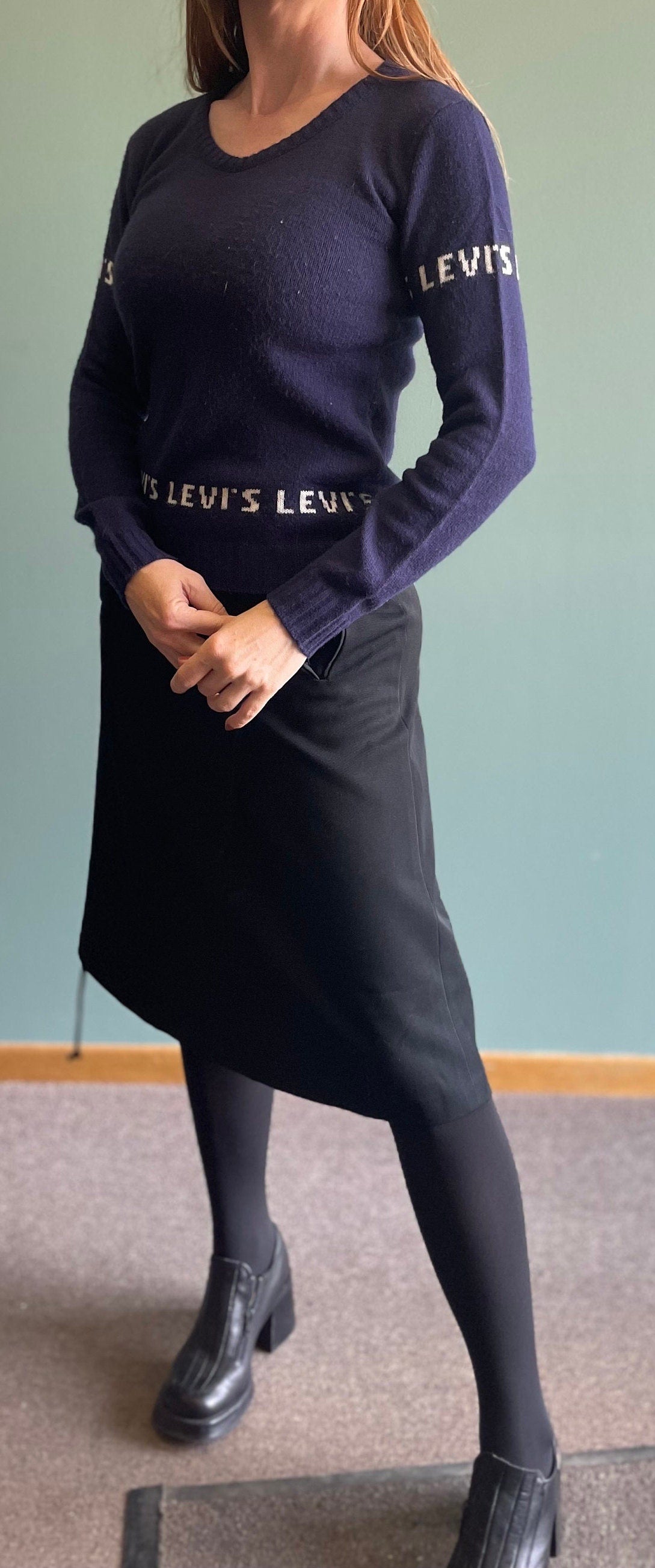 vtg 70s LEVIS SPELL OUT logo Sweater // vintage retro knit name brand scoop neck mod hippie classic movie outfit casual cute cropped sweater