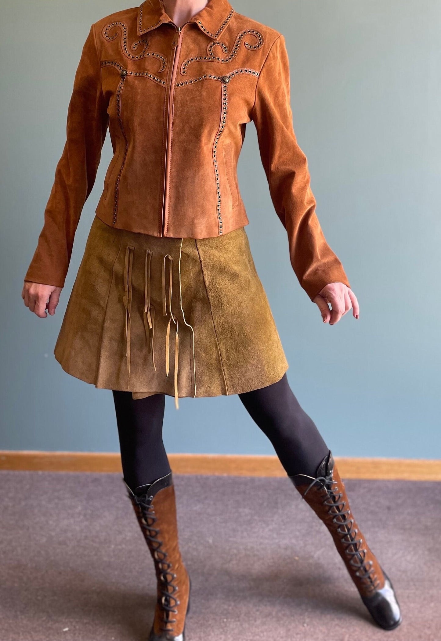 vtg 90s TOOLED SUEDE JACKET // vintage cripple creek small womens studded leather embroidered zip up autumn fashion 70s style retro western