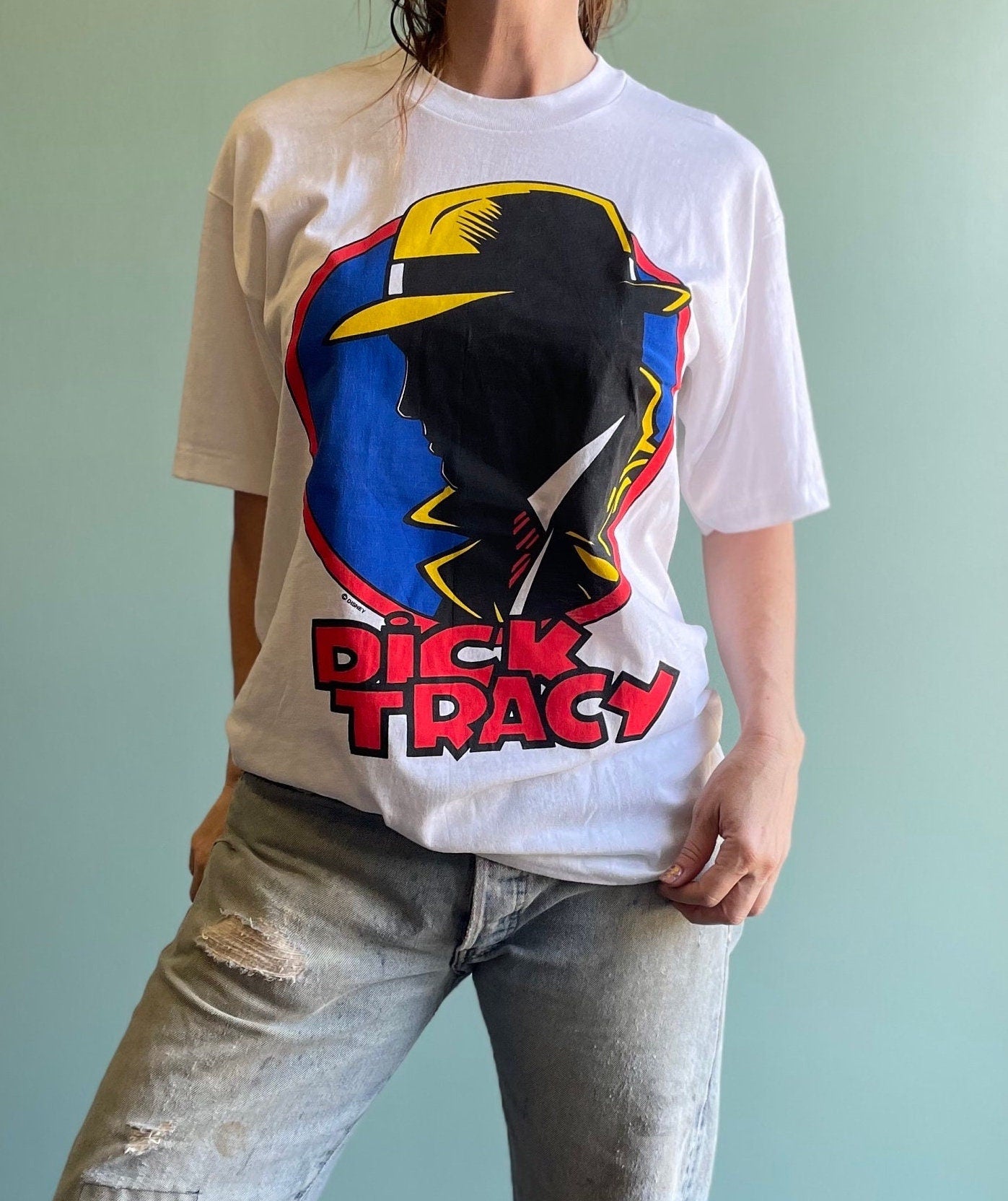 vtg 90s DICK TRACY SHIRT // vintage graphic tee disney movie promo shirt new old stock pop art pulp fiction Madonna Warren Beatty retro icon