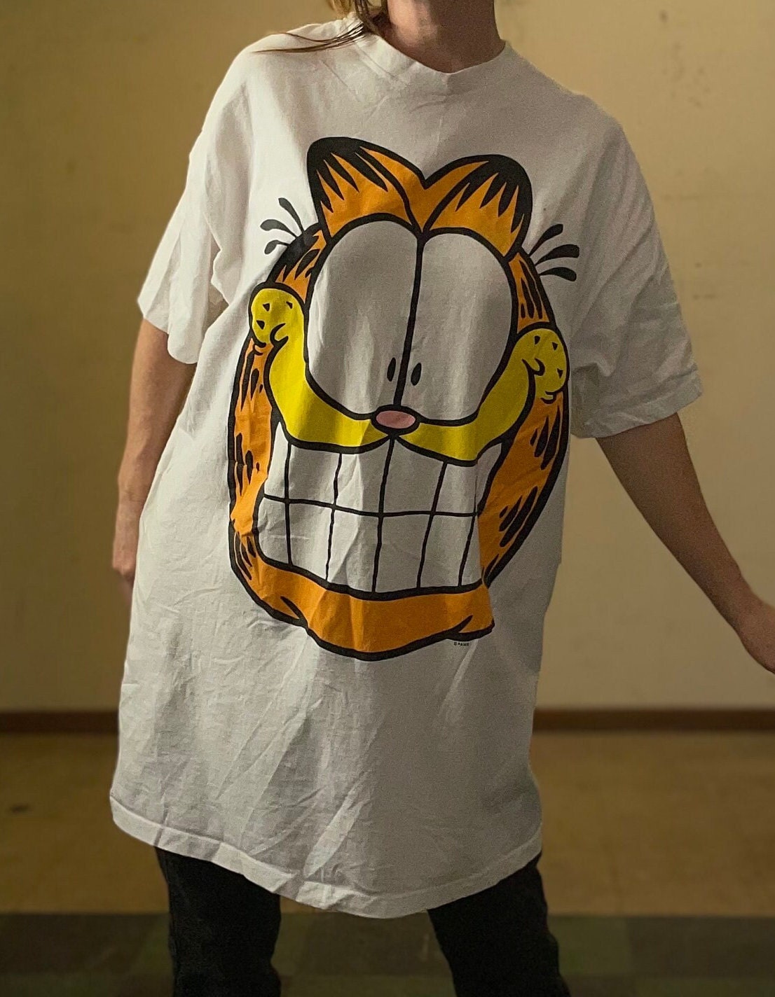 vtg 80s GARFIELD BIG FACE Shirt // vintage one size flirts sleeper oversized t shirt dress pop art icon retro nostalgic cartoon jim davis