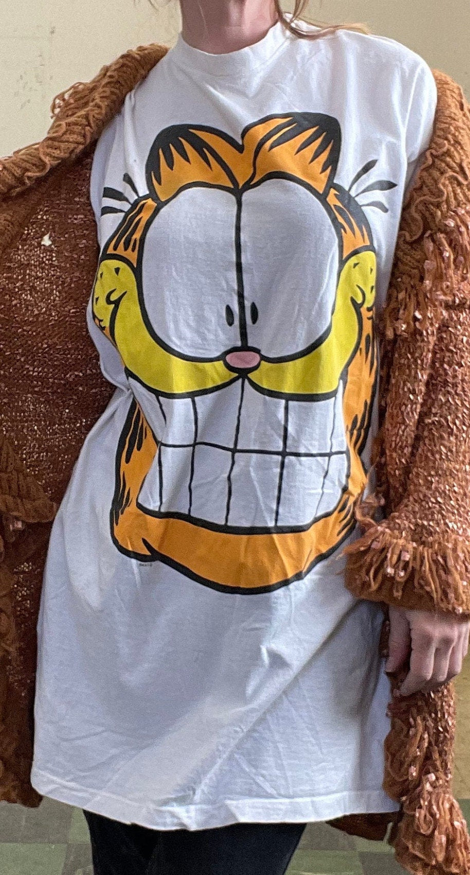 vtg 80s GARFIELD BIG FACE Shirt // vintage one size flirts sleeper oversized t shirt dress pop art icon retro nostalgic cartoon jim davis