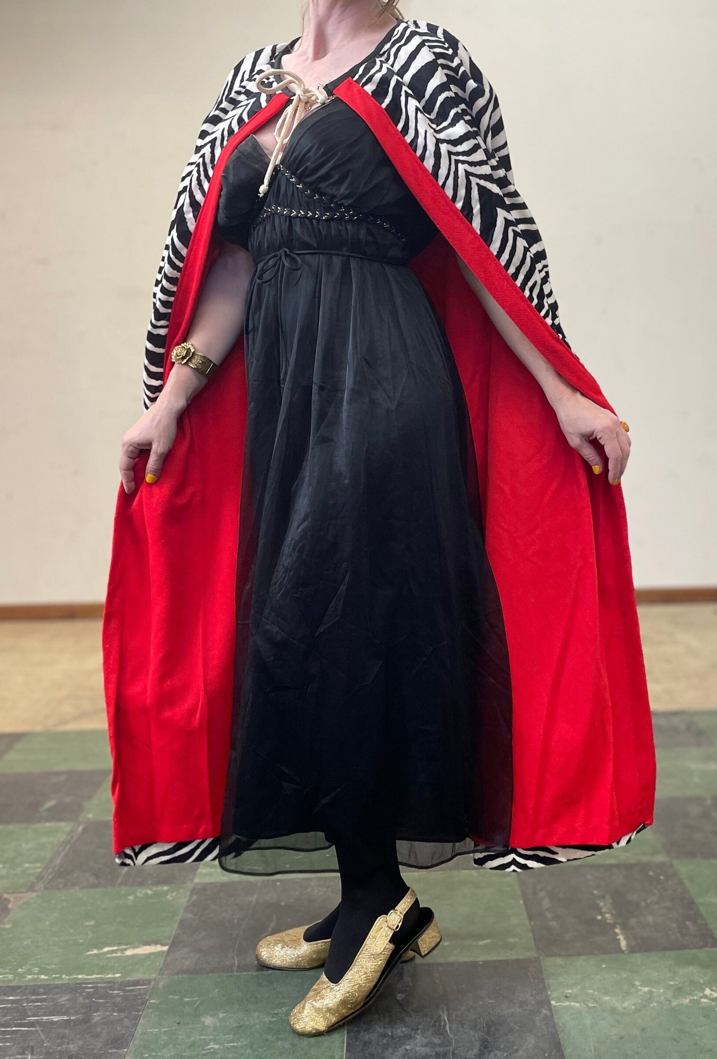vtg 70s VELVET ZEBRA CAPE // vintage black white red animal print jacket abstract poncho dress glam rock drag womens retro style maxi dress