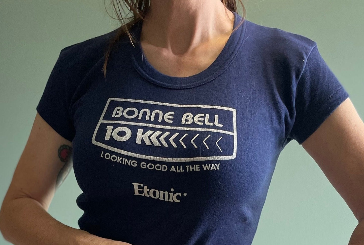 vtg 70s BONNE BELL CHAPSTICK Promo shirt // vintage etonics 10K sneaker graphic tee womens marathon running shoe ad french cut femme fit