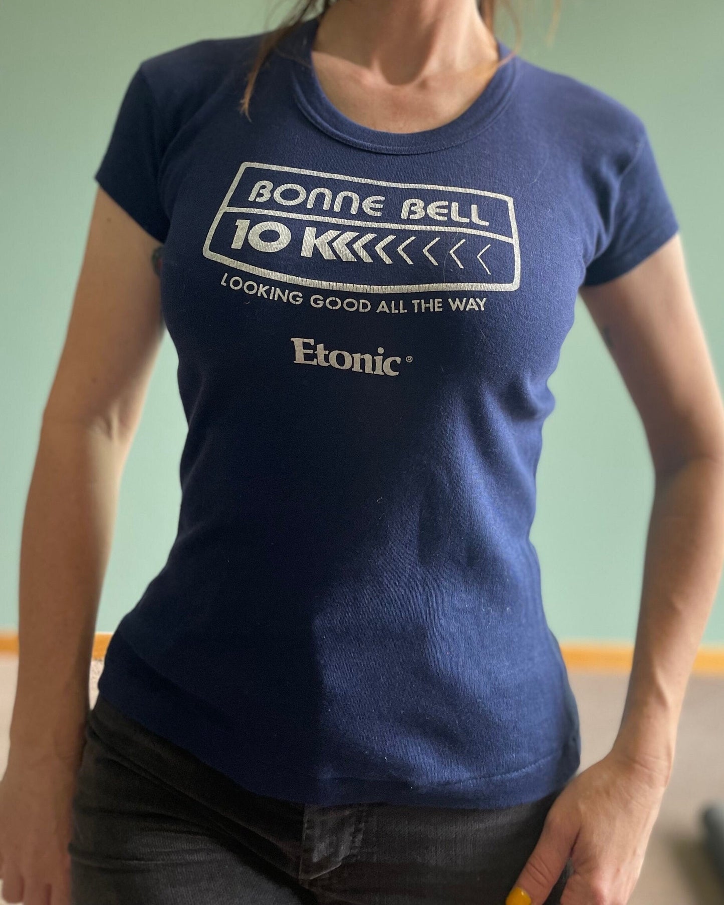 vtg 70s BONNE BELL CHAPSTICK Promo shirt // vintage etonics 10K sneaker graphic tee womens marathon running shoe ad french cut femme fit
