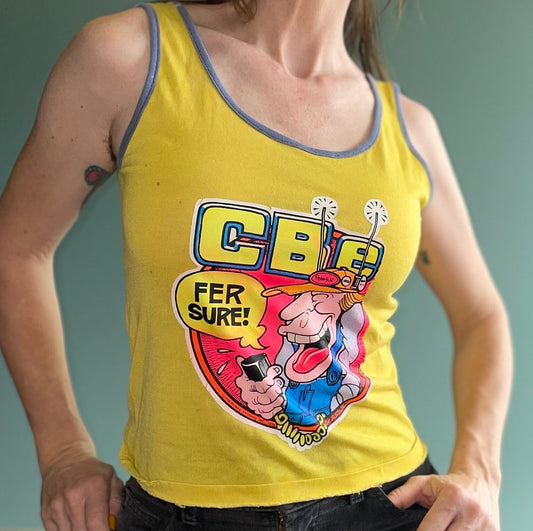 vtg 70s CB RADIO TRUCKER tank top // vintage iron on fer sure big rig code bear in the woods truck driver Holubek smokie bear 18 wheeler