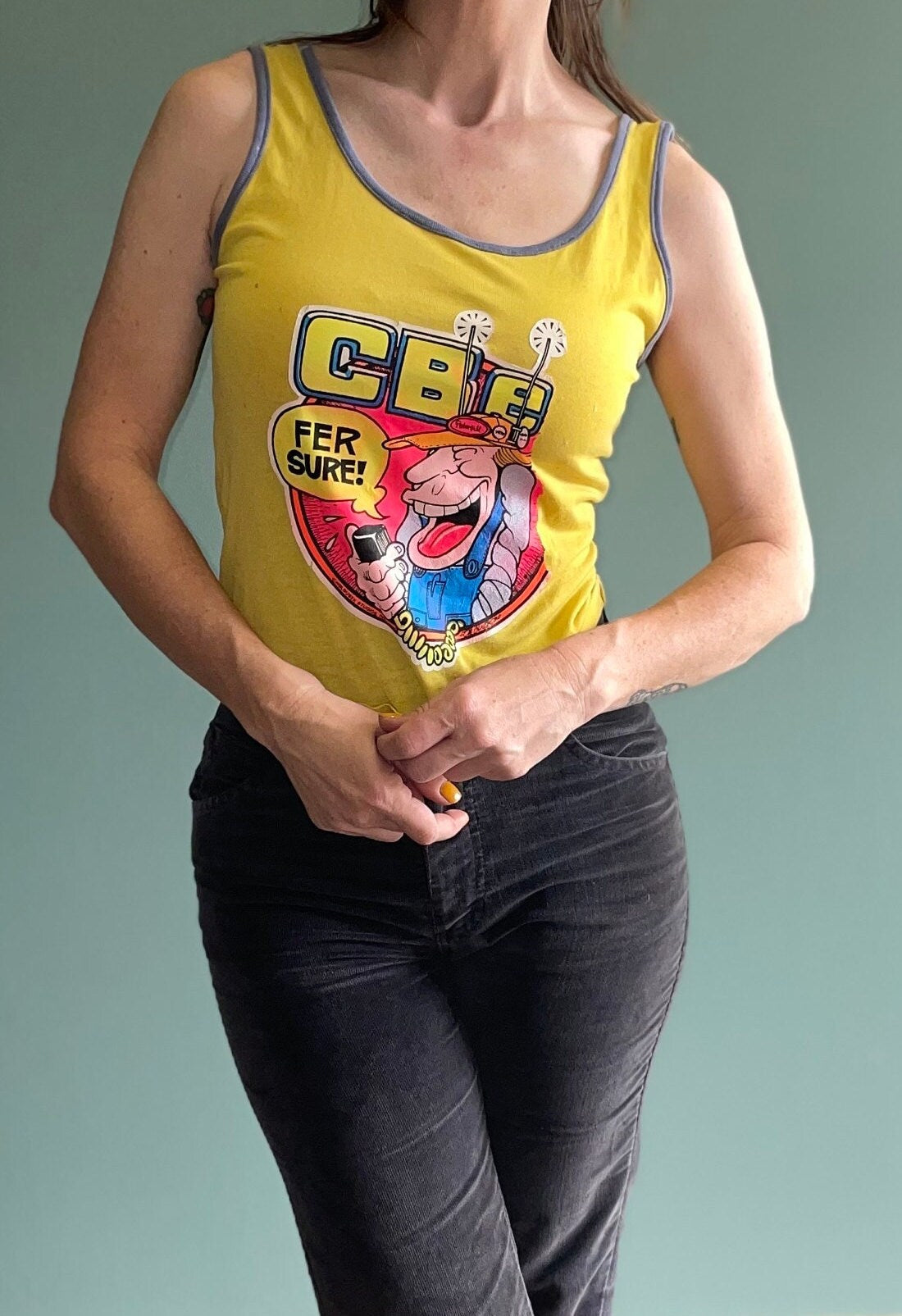 vtg 70s CB RADIO TRUCKER tank top // vintage iron on fer sure big rig code bear in the woods truck driver Holubek smokie bear 18 wheeler