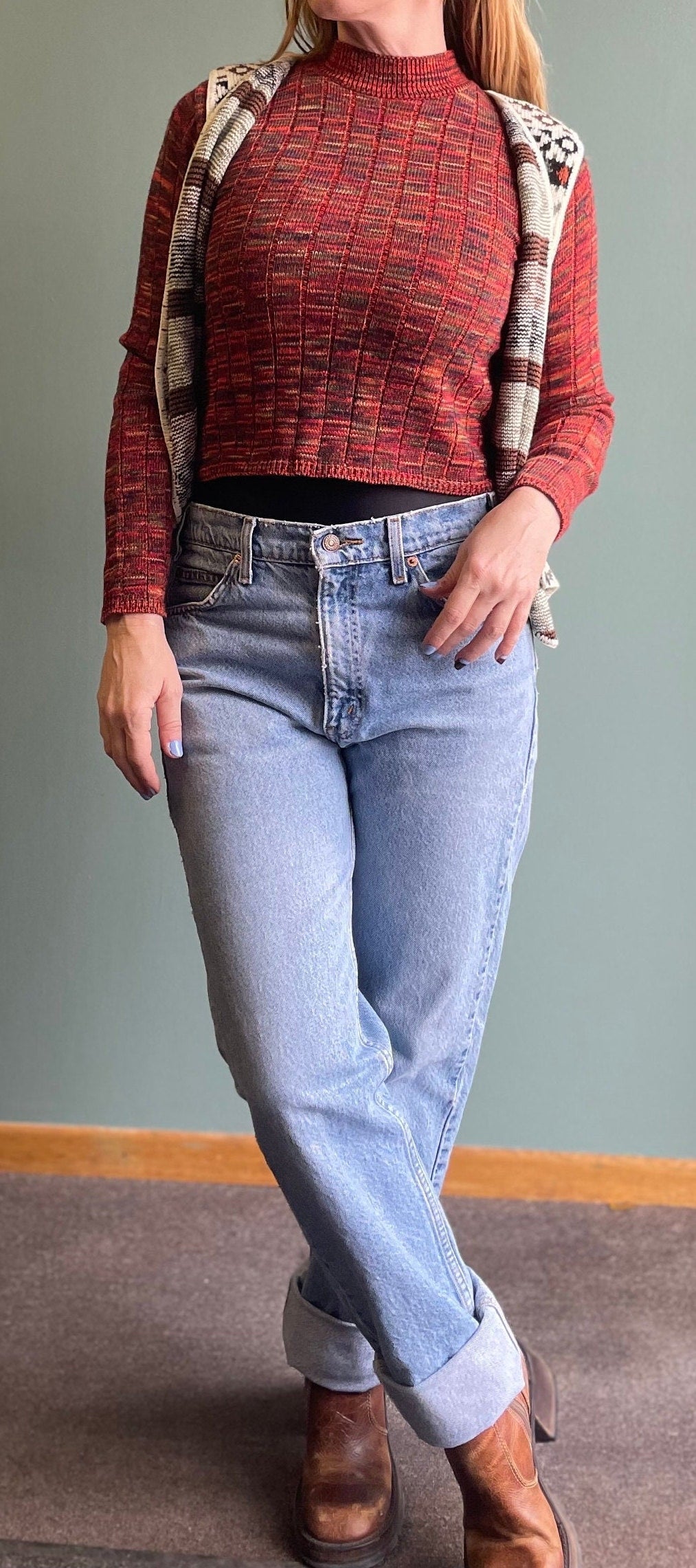 vtg 80s STRIPED SWEATER VEST // vintage abstract patterned button up layering top geometric all over print cropped knit autumn fall fashion