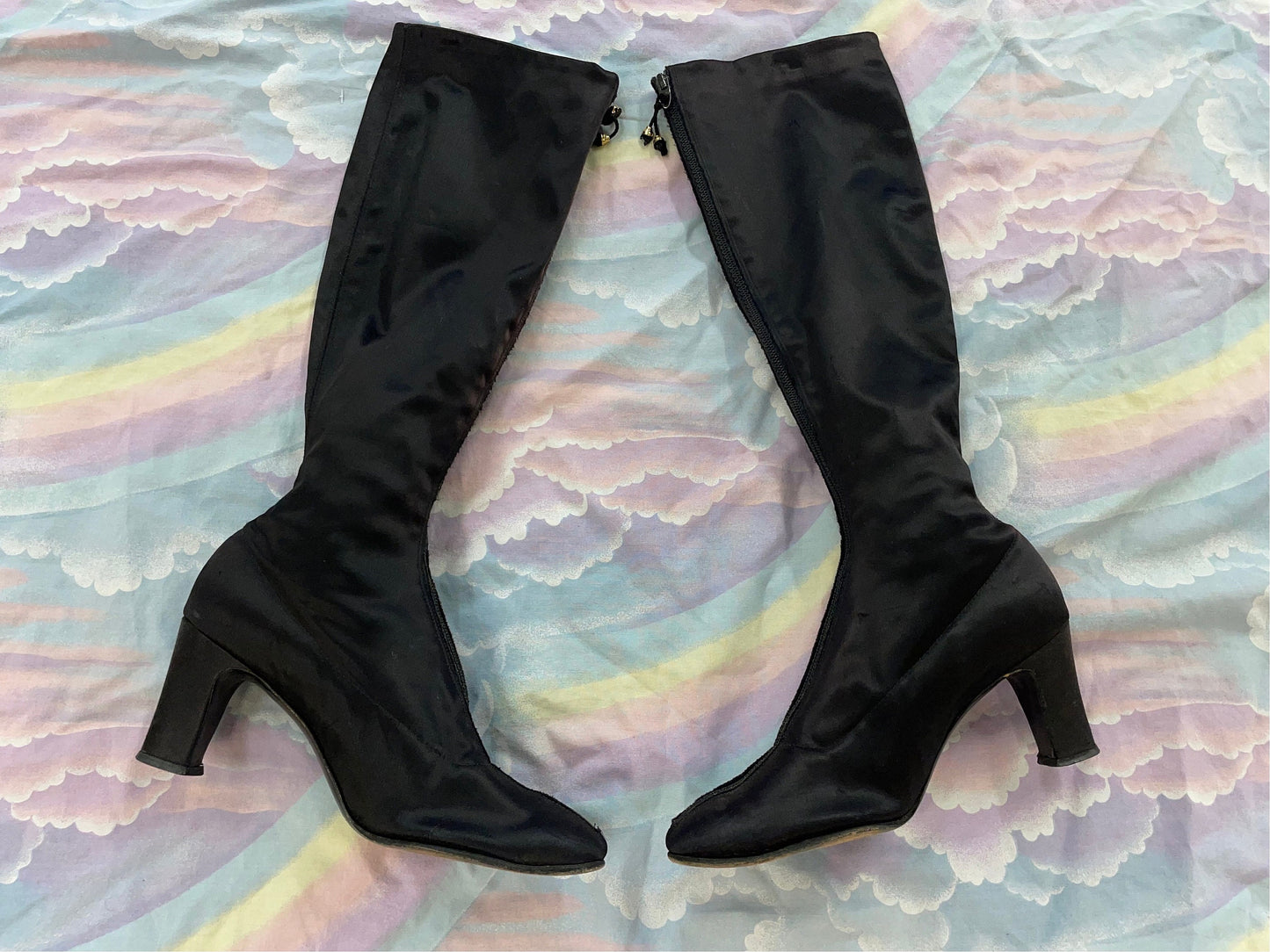 vtg 60s SHINY GO GO Boots // vintage size 7 tall zip up retro boots knee high 60s nancy sinatra mini dress reflective space age mod shoes