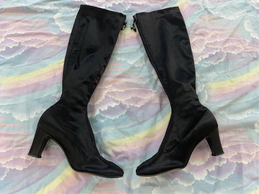 vtg 60s SHINY GO GO Boots // vintage size 7 tall zip up retro boots knee high 60s nancy sinatra mini dress reflective space age mod shoes
