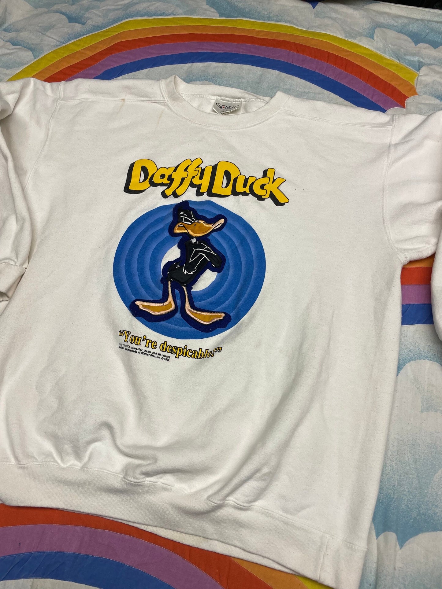 vtg 90s  DAFFY DUCK SWEATSHIRT // vintage looney tunes boxy oversized sweater cartoon 1990s style tv movie disney shirt old school big logo