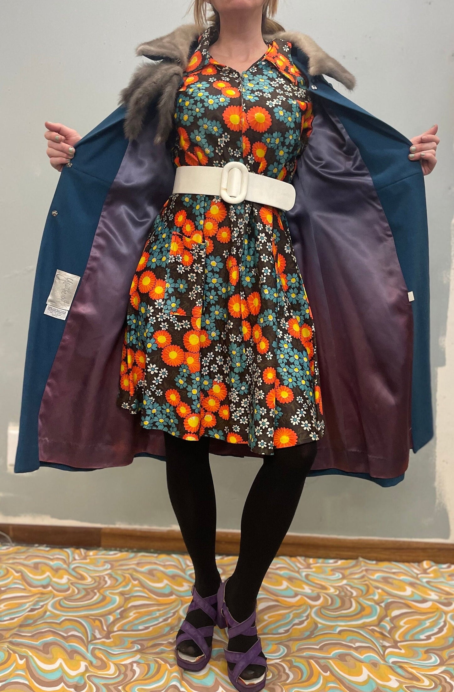 vtg 60s YOUTHCRAFT FUR TRIMMED Coat // vintage med lilli ann style blue mink collar art deco stroller retro mod penny lane winter jacket