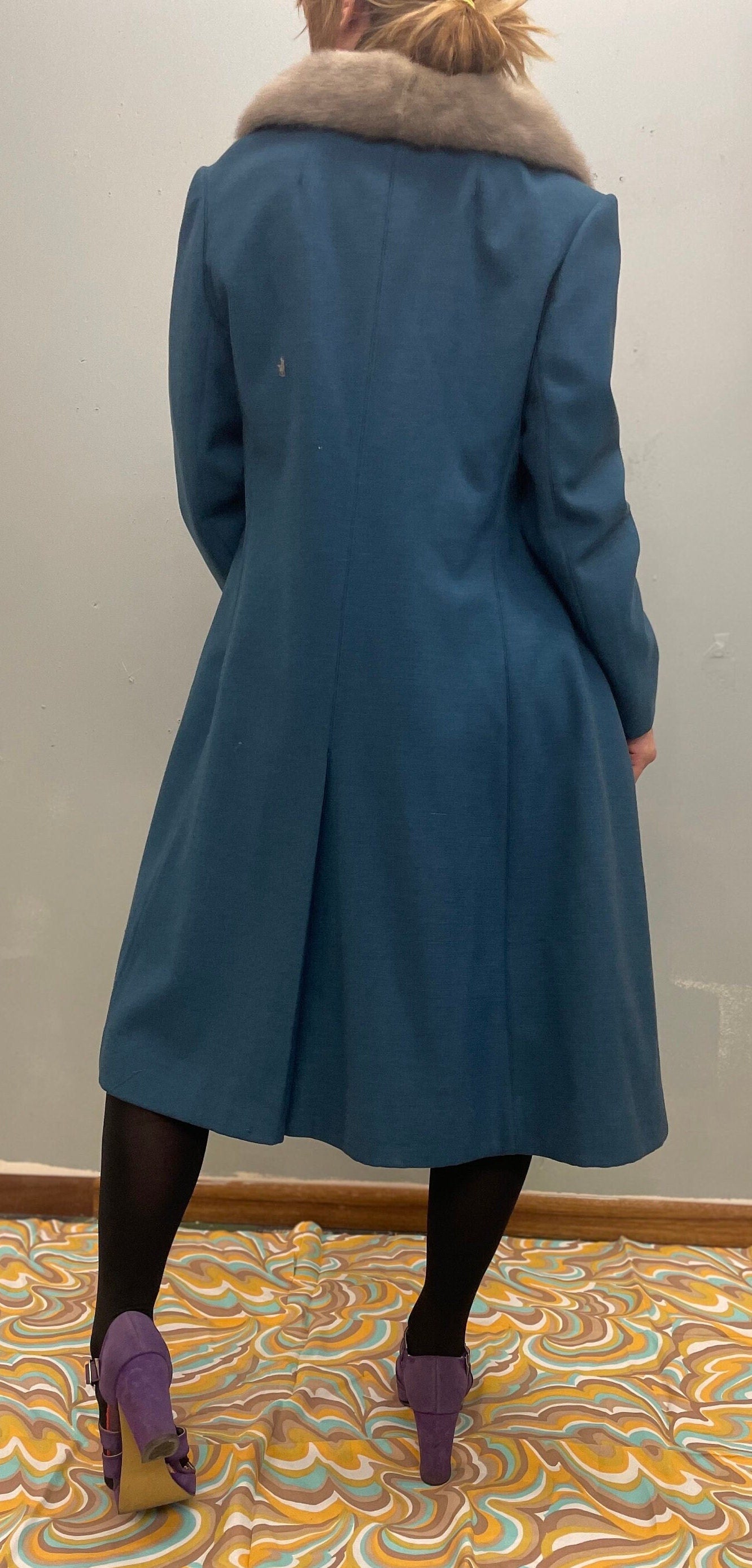 vtg 60s YOUTHCRAFT FUR TRIMMED Coat // vintage med lilli ann style blue mink collar art deco stroller retro mod penny lane winter jacket