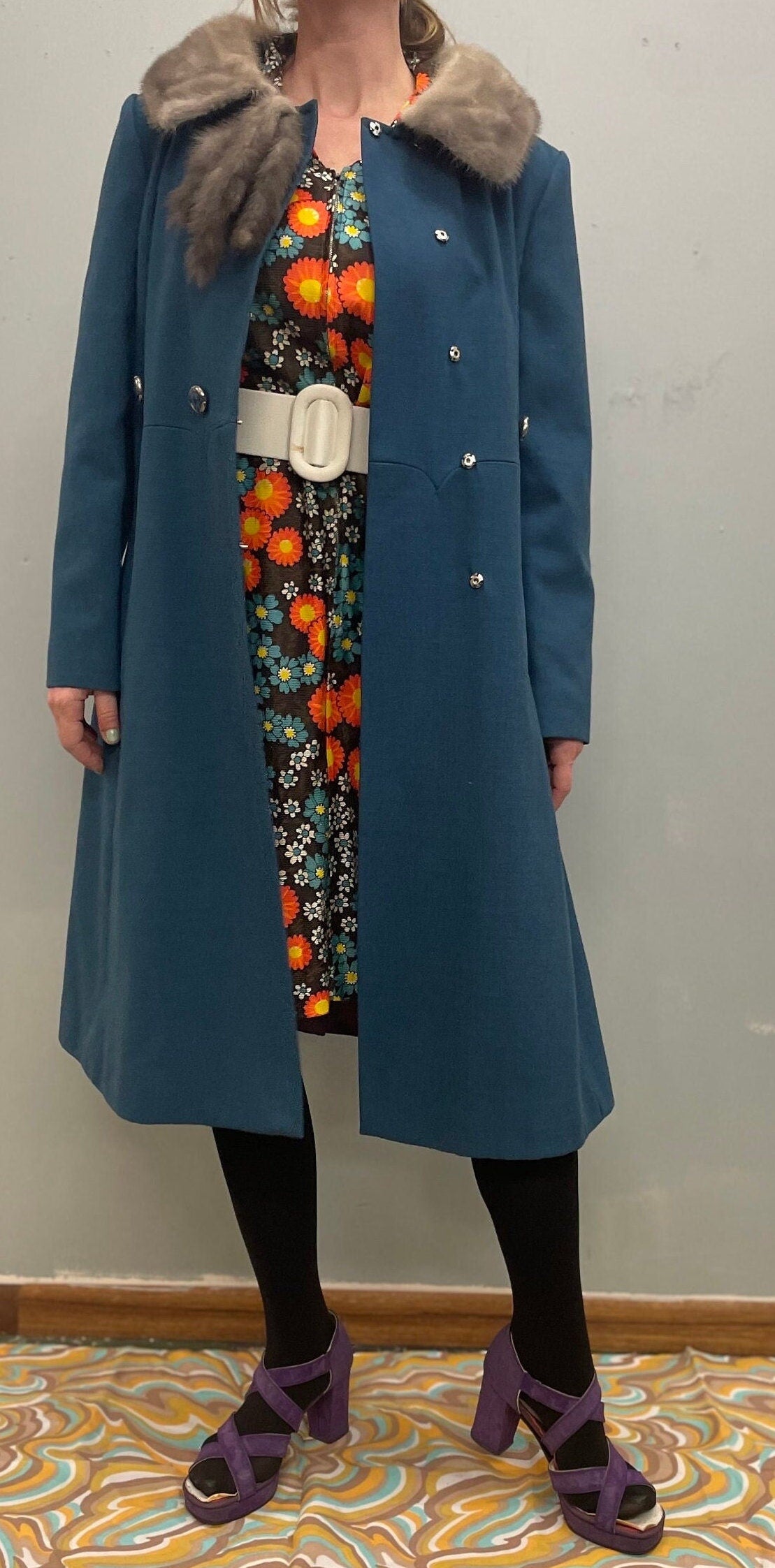 vtg 60s YOUTHCRAFT FUR TRIMMED Coat // vintage med lilli ann style blue mink collar art deco stroller retro mod penny lane winter jacket