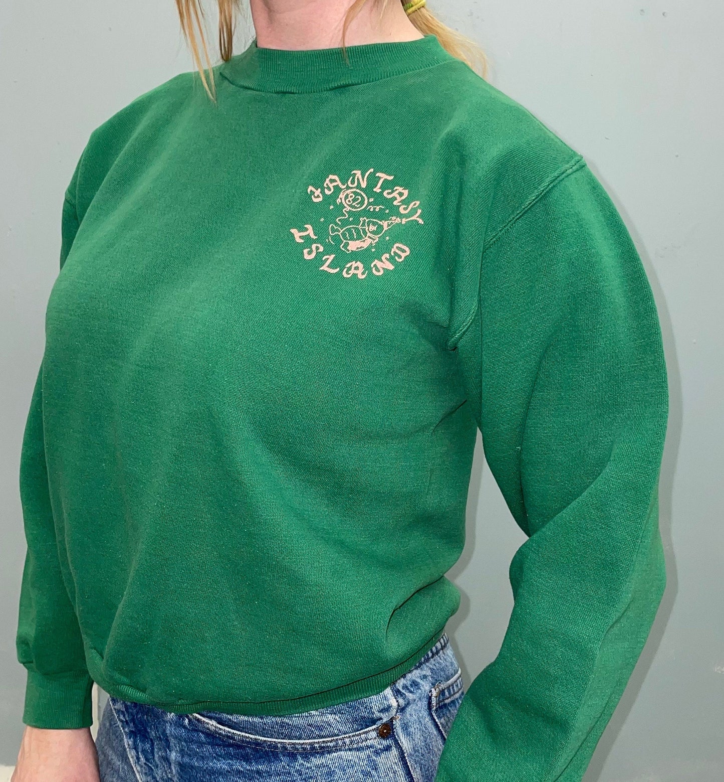 vtg 80s FANTASY ISLAND SWEATSHIRT // vintage 1982 green sorority party shirt delta zeta autumn crewneck pullover graphic tee russell small