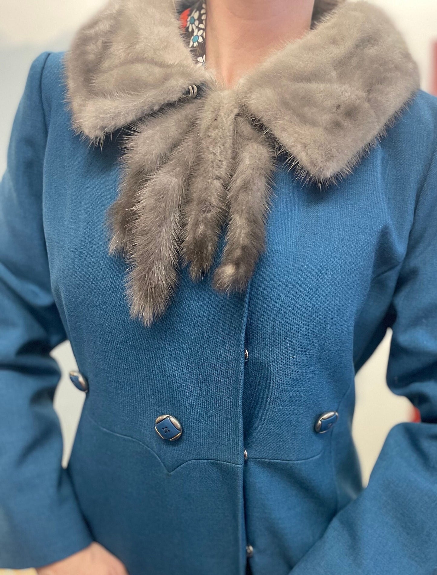 vtg 60s YOUTHCRAFT FUR TRIMMED Coat // vintage med lilli ann style blue mink collar art deco stroller retro mod penny lane winter jacket