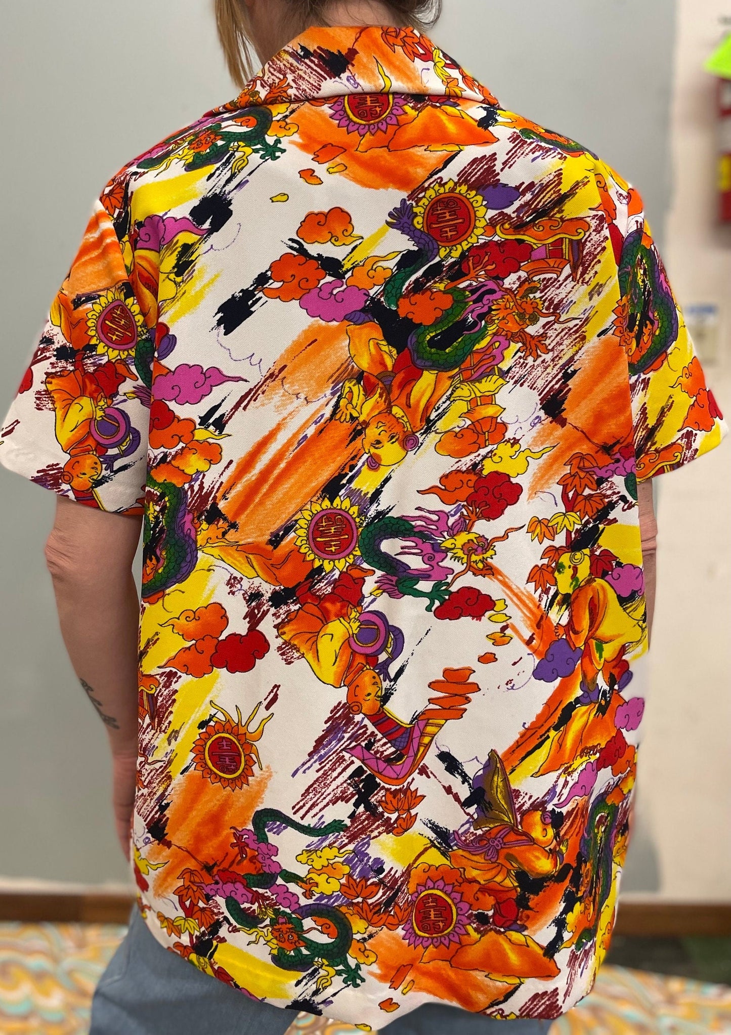 vtg 60s PSYCHEDELIC OXFORD TOP // vintage xl button up abstract print hawaiian hippie mod retro autumn blouse flower print dress shirt fall