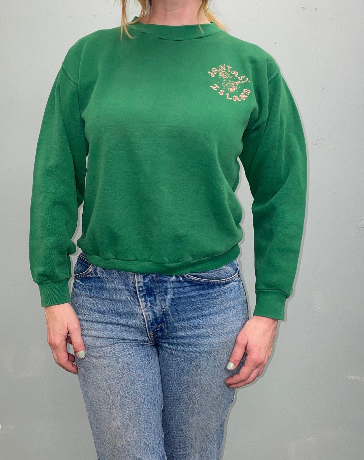 vtg 80s FANTASY ISLAND SWEATSHIRT // vintage 1982 green sorority party shirt delta zeta autumn crewneck pullover graphic tee russell small