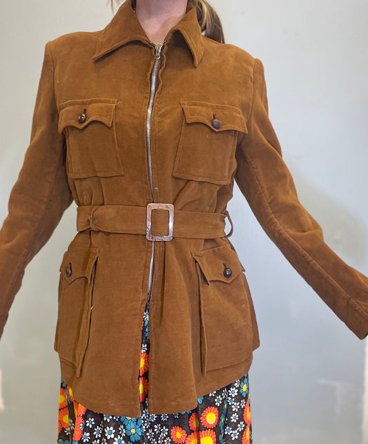 vtg 70s BROWN FELT JACKET // vintage belted pointy collar faux suede mod hippie retro stylish western stroller trench long structured coat