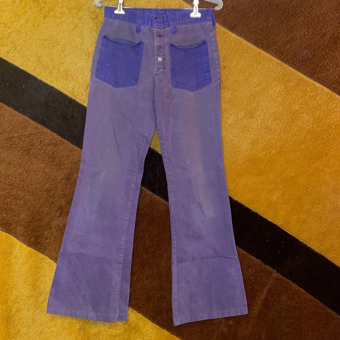 vtg 70s TWO TONE PURPLE Pants // vintage peter max wrangler style front pocket flare pants retro hippie mod bell bottoms lavender mod pants