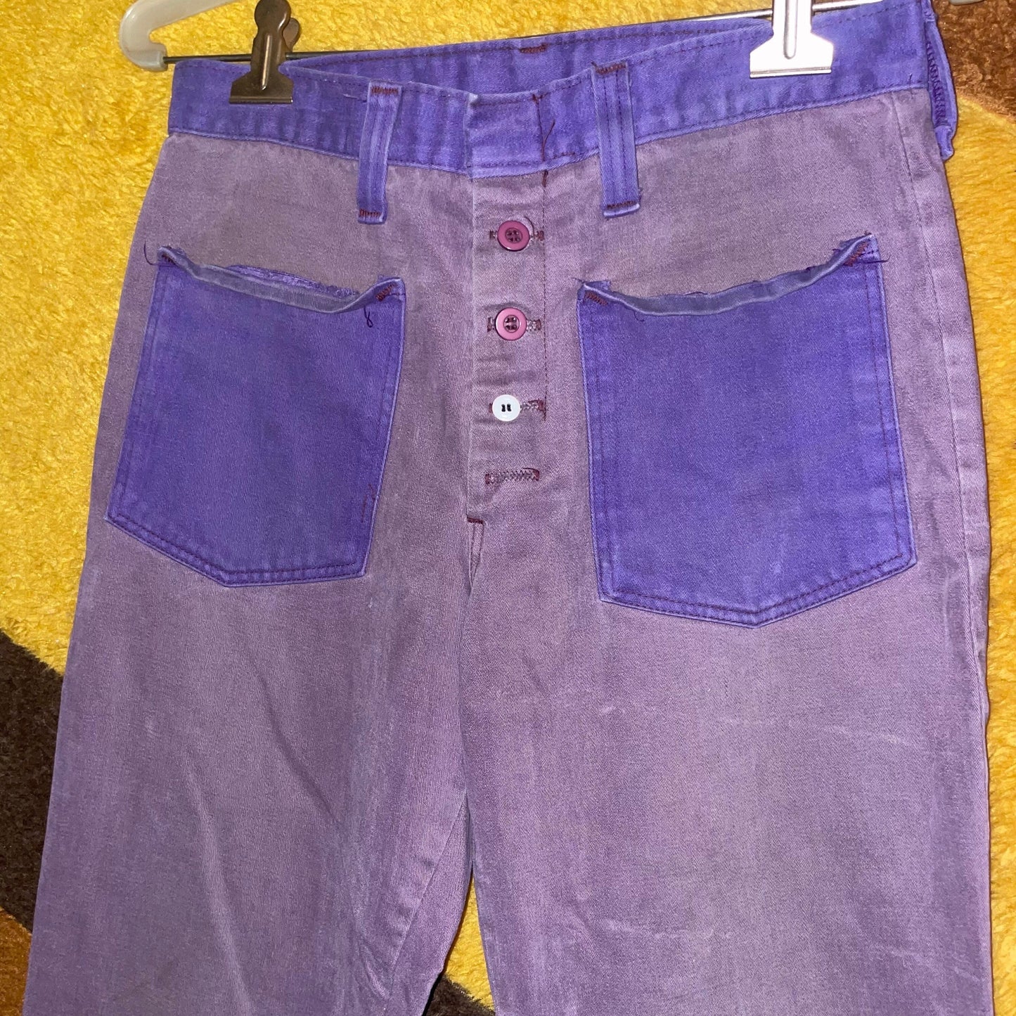 vtg 70s TWO TONE PURPLE Pants // vintage peter max wrangler style front pocket flare pants retro hippie mod bell bottoms lavender mod pants