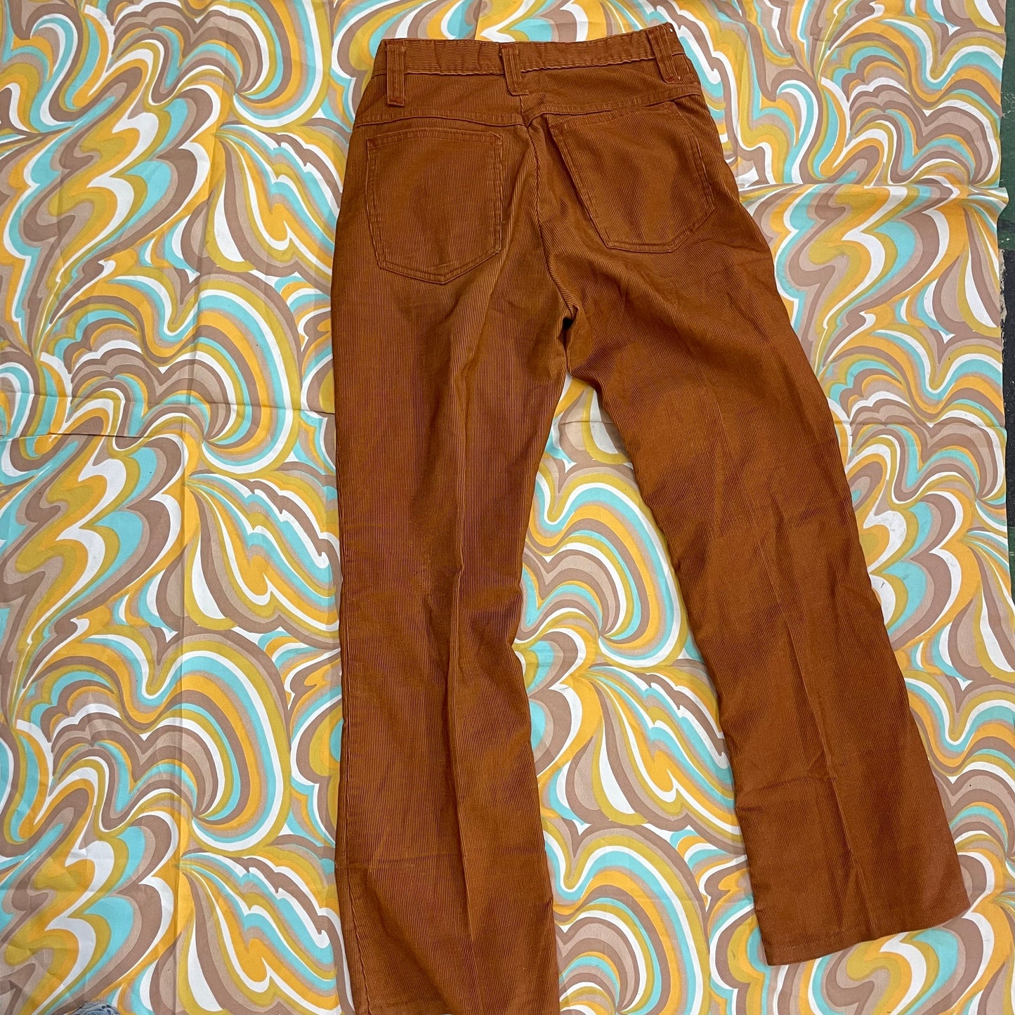 vtg 70s BROWN SEARS CORDUROY pants 27 wasit // distressed kings road mens flare boot cut wide leg hippie grunge jeans cut style rock disco