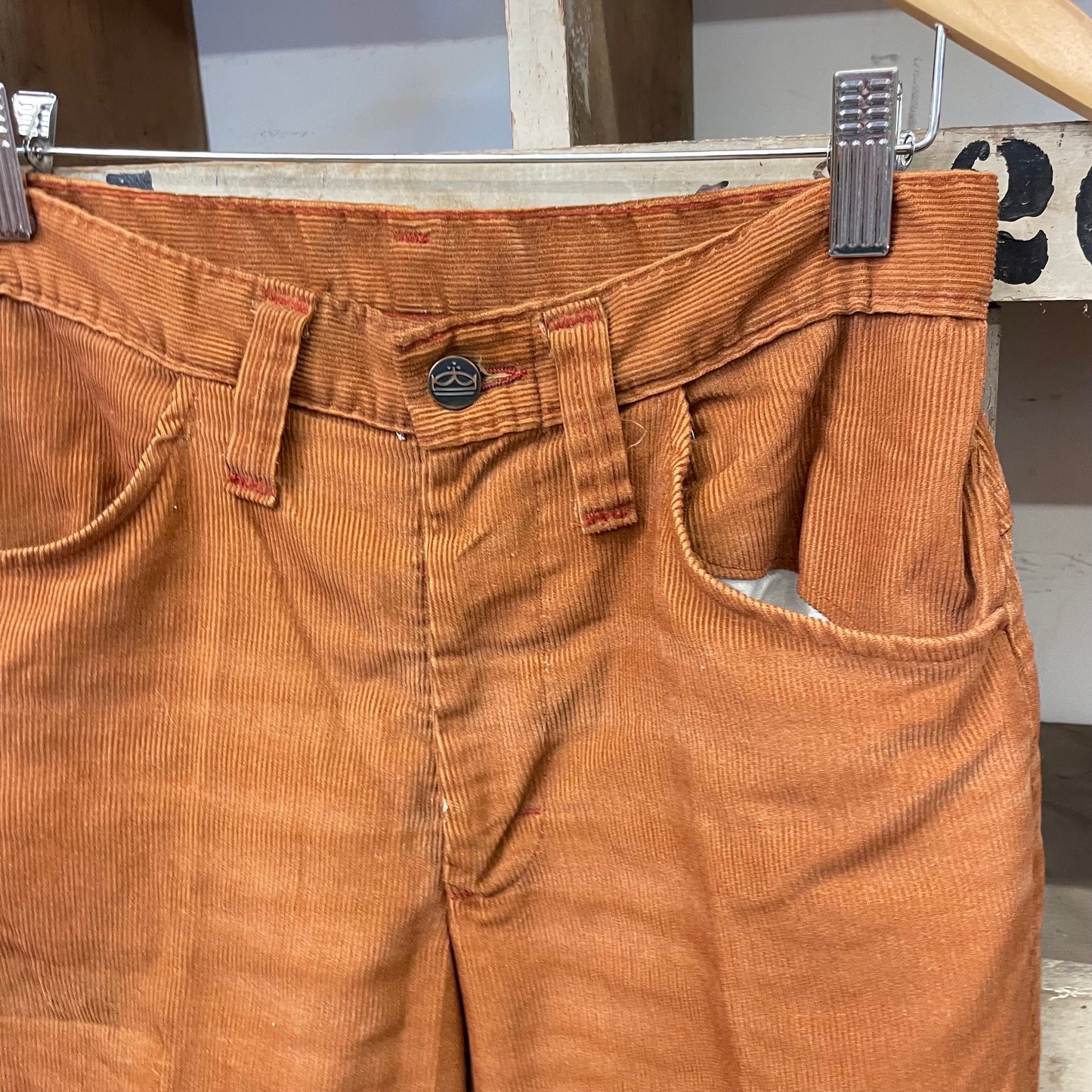 vtg 70s BROWN SEARS CORDUROY pants 27 wasit // distressed kings road mens flare boot cut wide leg hippie grunge jeans cut style rock disco