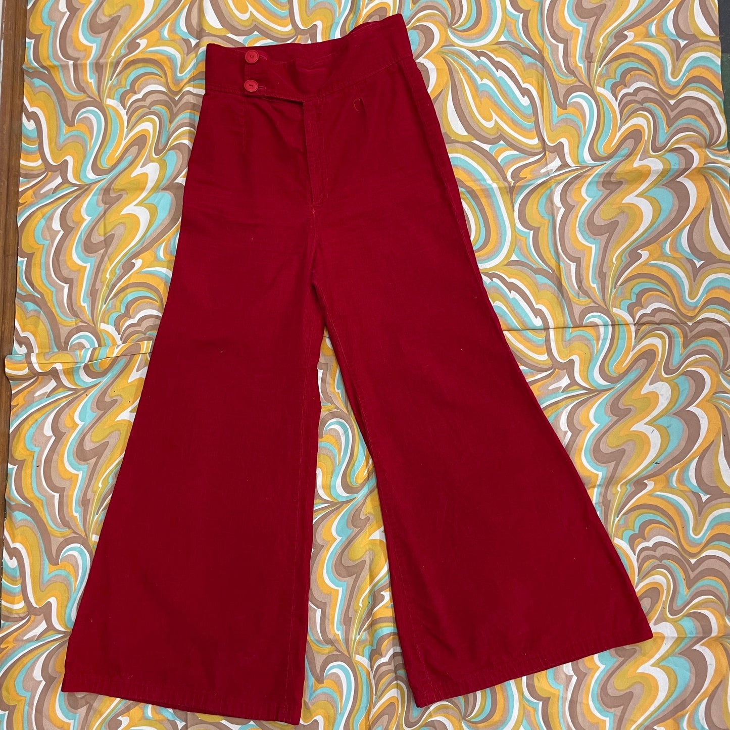 vtg 70s BELLBOTTOMS // super high waisted corduroy bell bottom pants elephant bells mega wide leg slacks red trousers hippie boho autumn fit