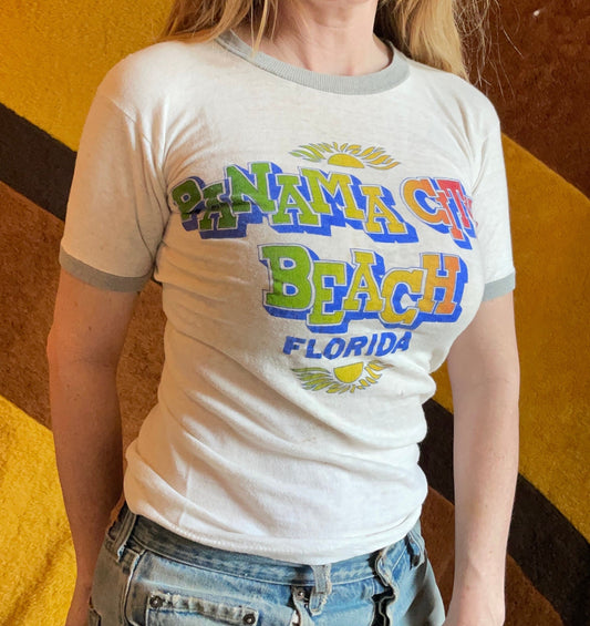 vtg 70s DAYTONA BEACH SHIRT // vintage youth large multicolored florida ringer paper thin distressed vacation tourist souvenir graphic tee