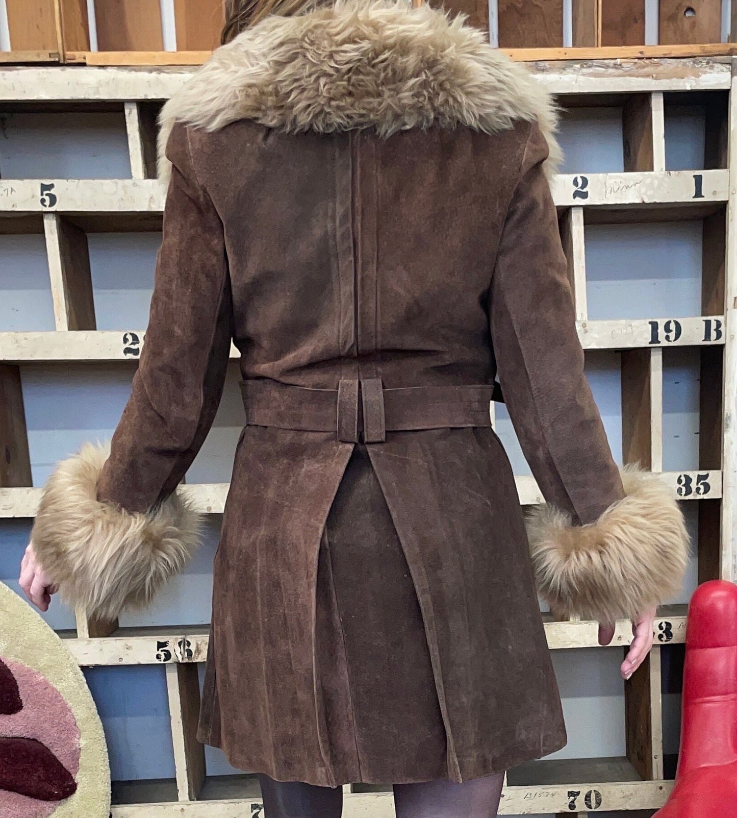 vtg 60s PENNY LANE COAT // vintage oversized collar & cuffs chocolate brown belted suede stroller coat statement piece winter glam fashion