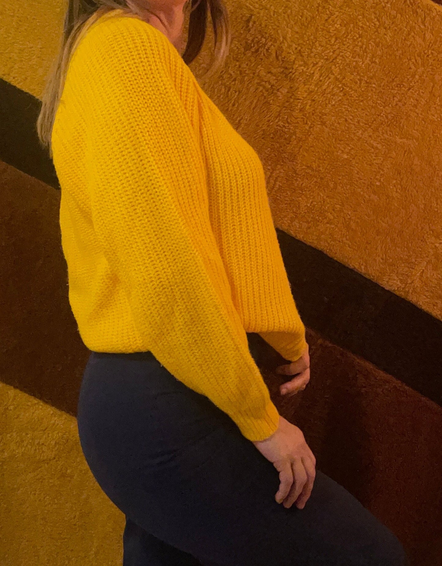 vtg 80s CANARY Yellow V NECK Sweater // vintage womens oversized slouchy cropped sweater baggy fit off one shoulder bright funky 80s top