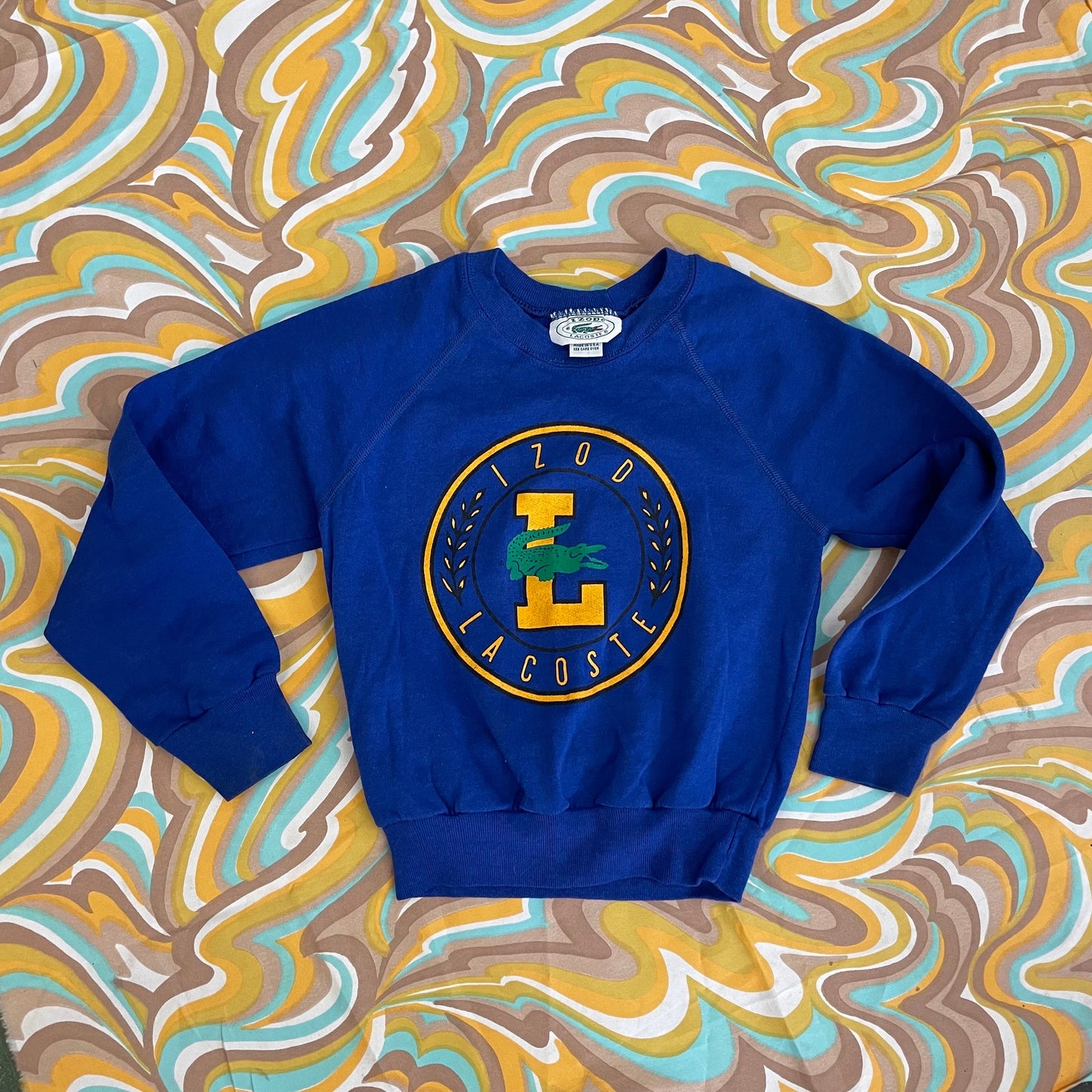 vtg 90s KIDS IZOD LACOSTE size 6 crocodile sweatshirt alligator name brand unisex boys shirt big logo bright blue casual boys long sleeve