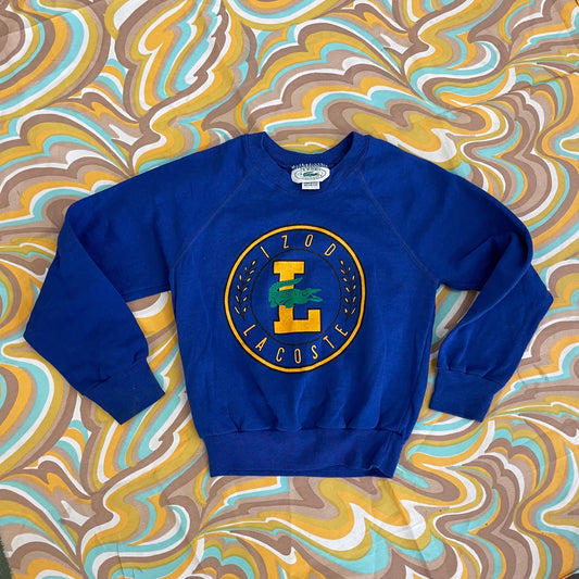 vtg 90s KIDS IZOD LACOSTE size 6 crocodile sweatshirt alligator name brand unisex boys shirt big logo bright blue casual boys long sleeve