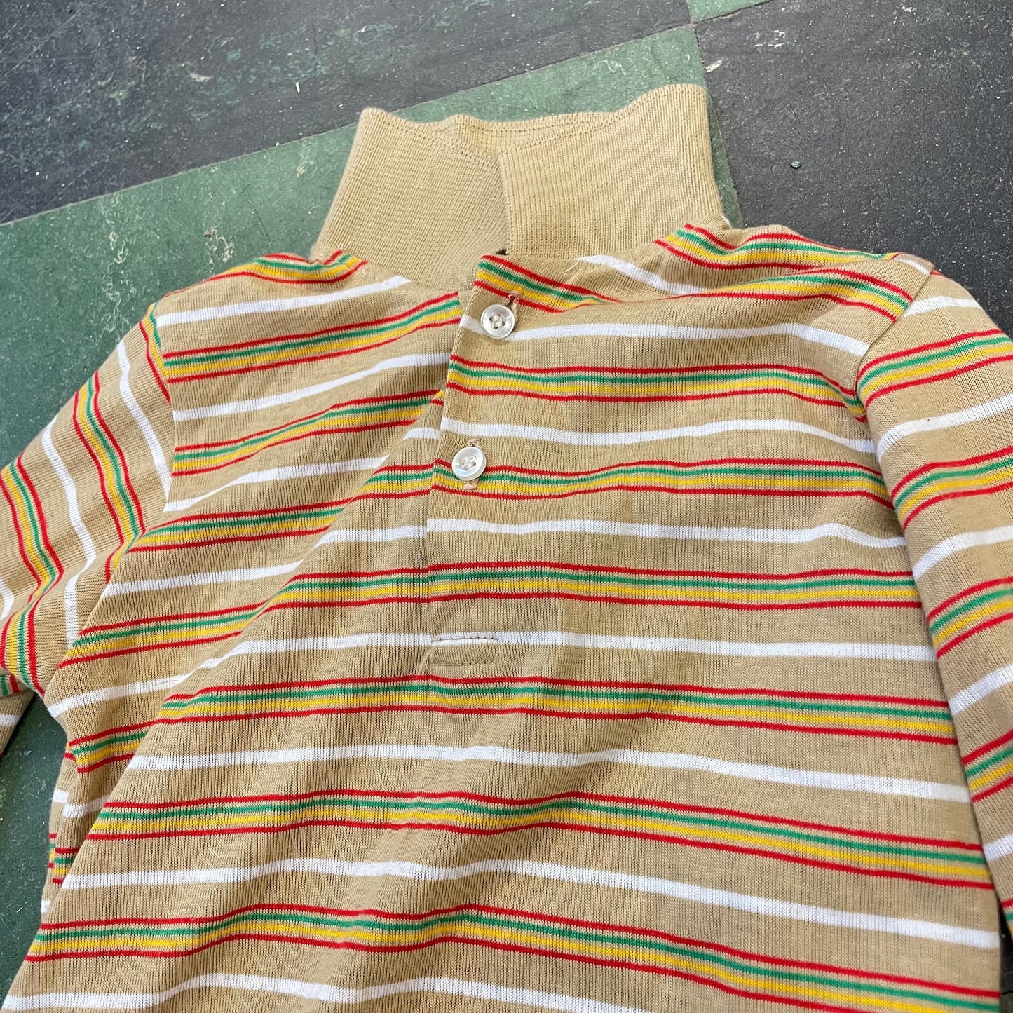 vtg 70s SEARS STRIPED KIDS Shirt// vintage size 7 boys long sleeve dress shirt autumn retro mod button up collared unisex top 50/50 usa