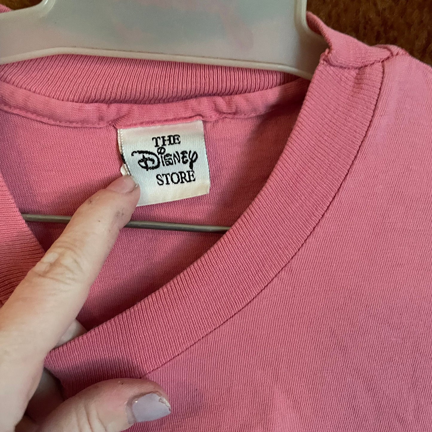 vtg 90s LADY & THE TRAMP Shirt // embroidered tshirt disney store cartoon pink spring graphic tee soft thin 80s bubble gum pink barbie core